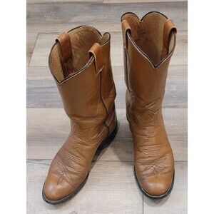 Tony Lama 2054 Cognac Cowboy Boots 9.5 D Tan Brown Vintage Made USA Western